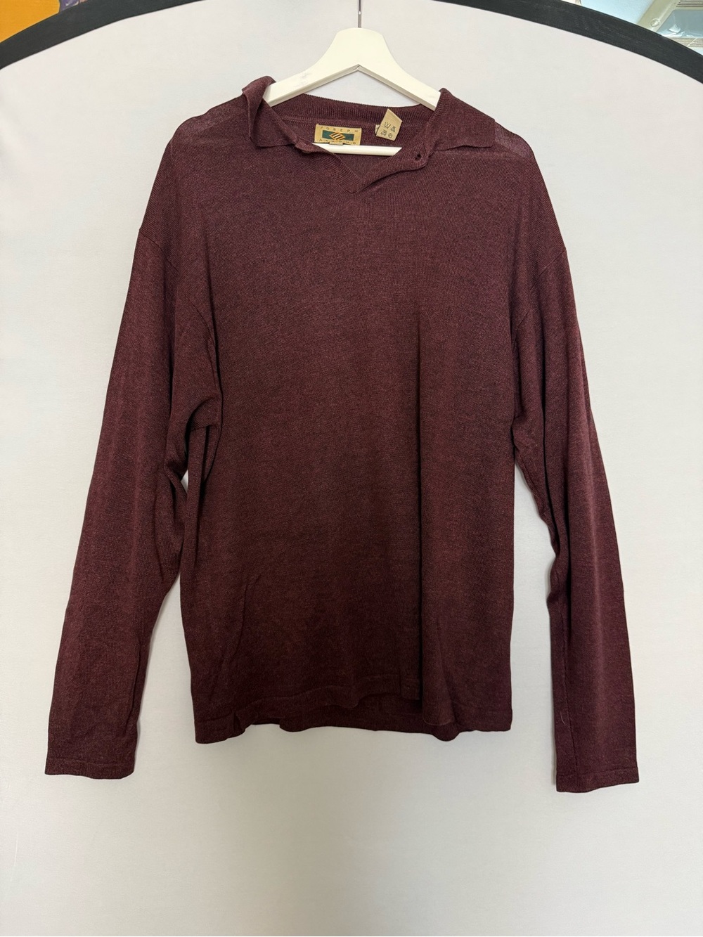 Vintage Joseph Abboud Lyocell Long Sleeve Polo Shirt Burgundy XL Soft Knit